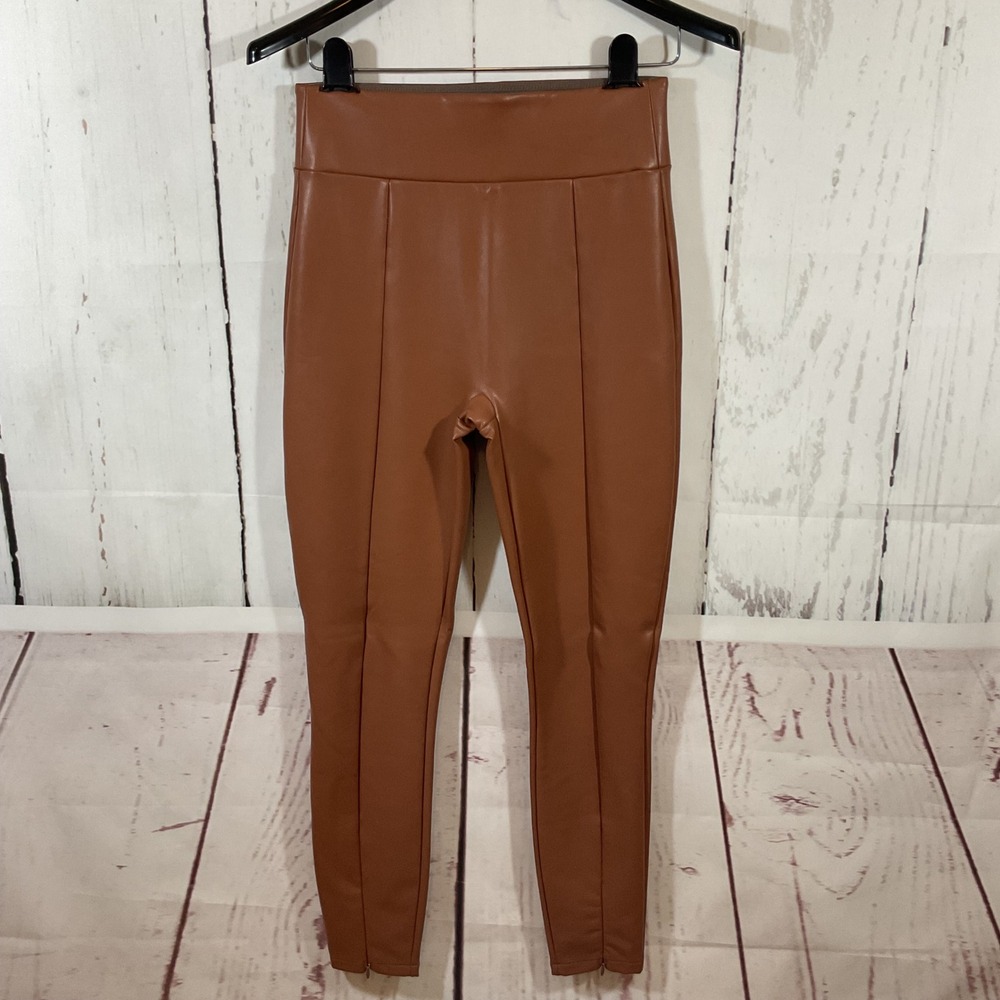 Abercrombie & Fitch Faux Leather Leggings S High Waist Zip Ankle Brown Biker